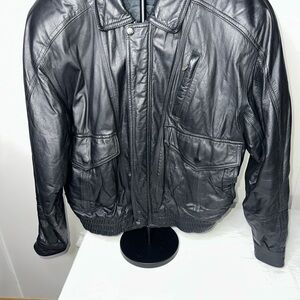 Men's Classic Black Leather Bomber Jacket
